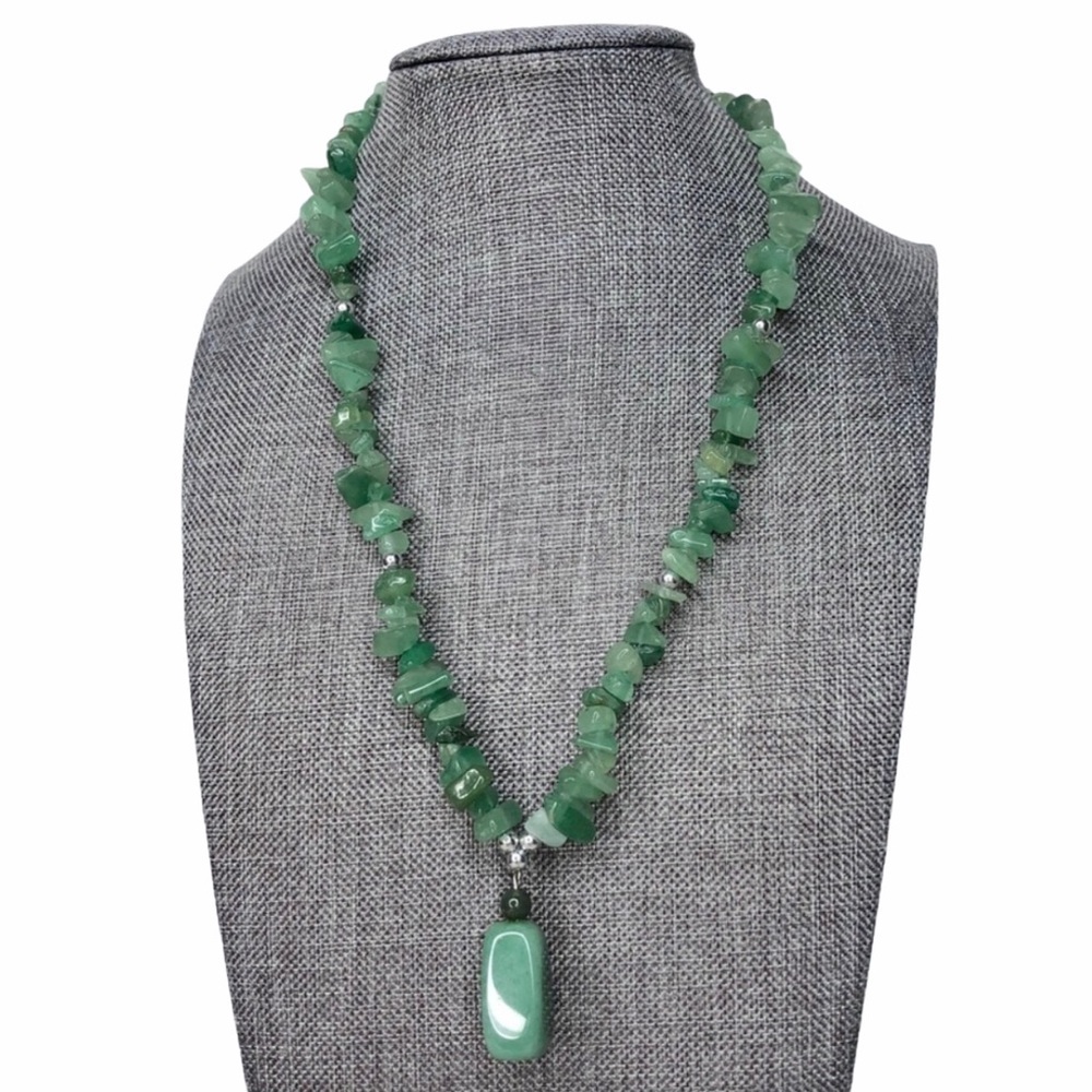 Tumbled Jade Genuine Stone Pendant Necklace